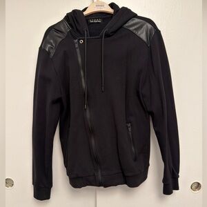 The Kooples Black Zip-Up Sweater with Leather Accents